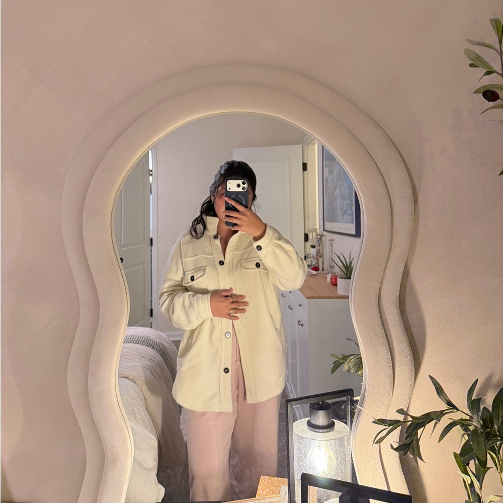 White/cream fleece shacket